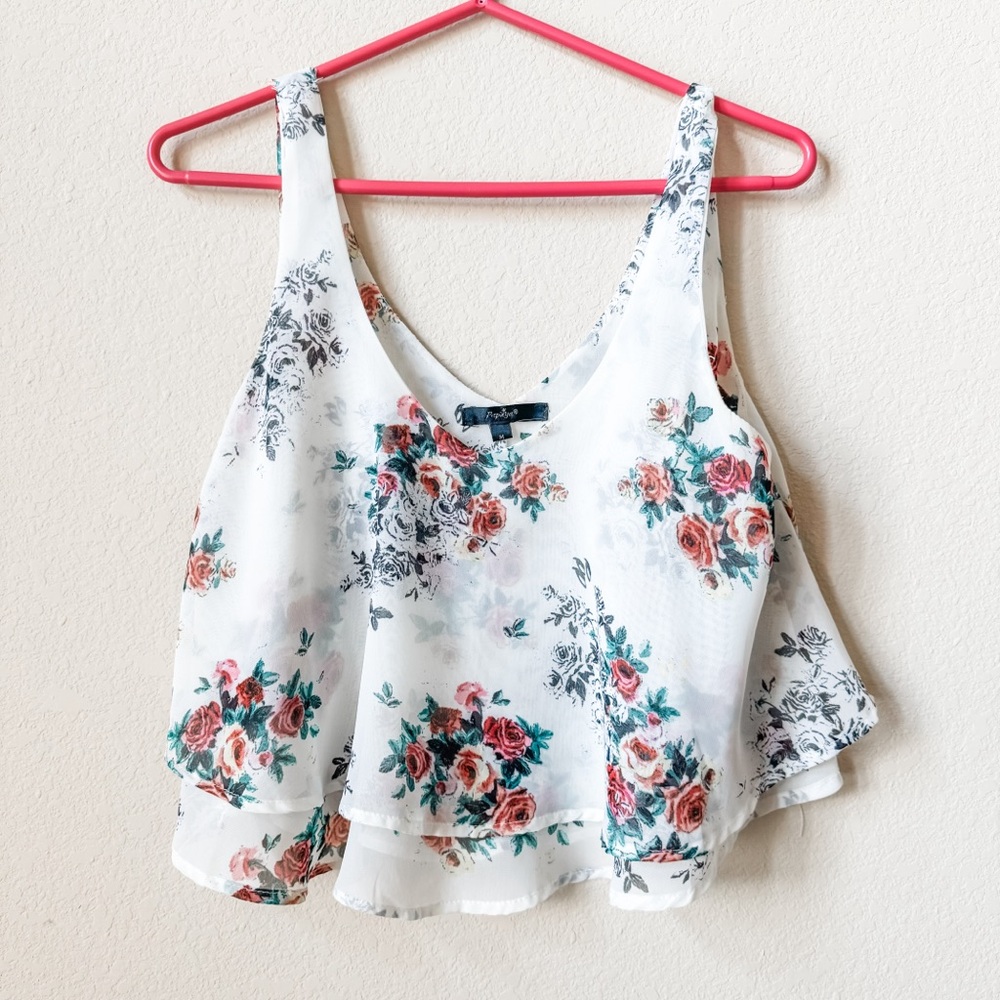 Papaya Ruffled Sleeveless Floral Blouse